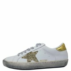 Nuheel® Woman Sequins Star Design Casual Lace-Up Distressed White Sneakers
