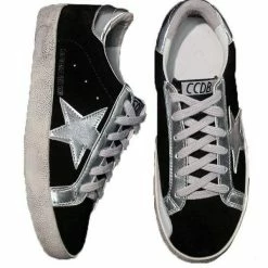 Nuheel® Woman Sequins Star Design Casual Lace-Up Distressed White Sneakers