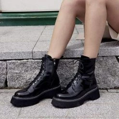 Nuheel® Ankle & Bootie Nuheel Leather Platform Boots Combat Boots Women Martin Boots