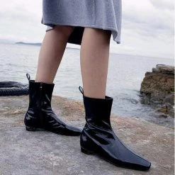 Nuheel® Nuheel Leather Soft Tube Classic Low-Heeled Fashion Booties Black 11