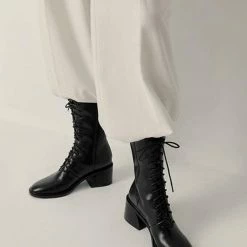 Nuheel® Nuheel Leather Thick-Heeled Martin Boots Combat Boots Women Gray 11