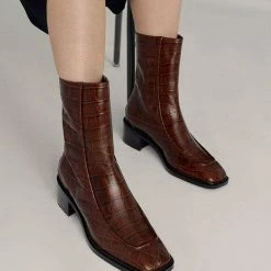 Nuheel® Ankle & Bootie Nuheel Leather Vintage Crocodile Pattern Booties For Women Brown 11