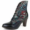 Nuheel® Ankle & Bootie Nuheel Ethnic Ankle Boots For Women Floral Lace Up Boots Pointed Toe Mid Block Heel