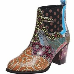 Nuheel® Ankle & Bootie Nuheel Ethnic Leather Ankle Boots Bohemian Short Booties Side Zipper Stitching Thick Heels