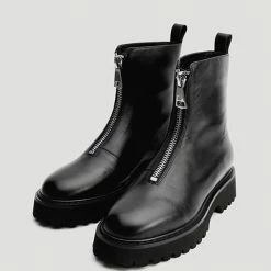 Nuheel® Nuheel Leather Locomotive Front Zipper Combat Boots Women Booties 11 Ankle & Bootie