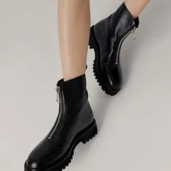 Nuheel® Nuheel Leather Locomotive Front Zipper Combat Boots Women Booties 11 Ankle & Bootie