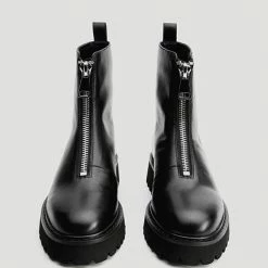 Nuheel® Nuheel Leather Locomotive Front Zipper Combat Boots Women Booties 11 Ankle & Bootie