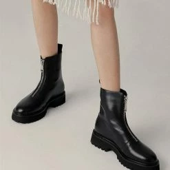 Nuheel® Nuheel Leather Locomotive Front Zipper Combat Boots Women Booties 11 Ankle & Bootie