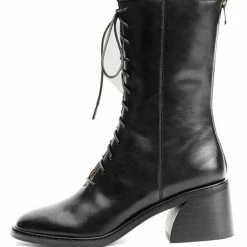 Nuheel® Nuheel Leather Thick-Heeled Martin Boots Combat Boots Women Gray 11
