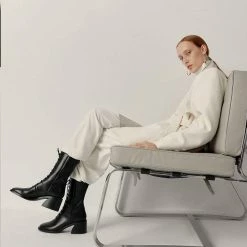 Nuheel® Nuheel Leather Thick-Heeled Martin Boots Combat Boots Women Gray 11