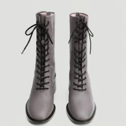 Nuheel® Nuheel Leather Thick-Heeled Martin Boots Combat Boots Women Gray 11