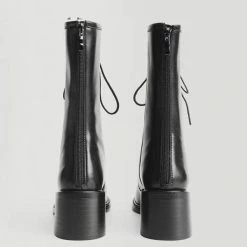 Nuheel® Nuheel Leather Thick-Heeled Martin Boots Combat Boots Women Gray 11