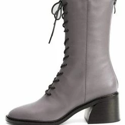 Nuheel® Nuheel Leather Thick-Heeled Martin Boots Combat Boots Women Gray 11
