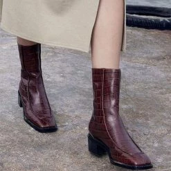 Nuheel® Ankle & Bootie Nuheel Leather Vintage Crocodile Pattern Booties For Women Brown 11