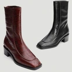 Nuheel® Ankle & Bootie Nuheel Leather Vintage Crocodile Pattern Booties For Women Brown 11