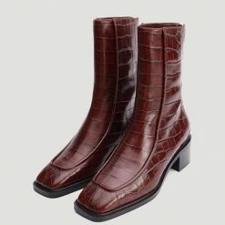 Nuheel® Ankle & Bootie Nuheel Leather Vintage Crocodile Pattern Booties For Women Brown 11