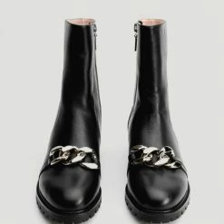 Nuheel® Nuheel Round Toe Metal Chain Punk Mid-Tube Platform Fashion Boots Black