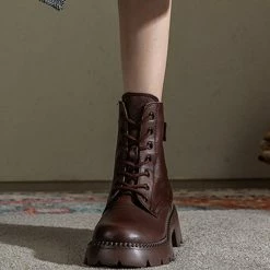 Nuheel® Nuheel Womens Brown Cowhide Martin Boots Platform Martin Boots Lace-up Booties Ankle & Bootie 12 Nuheel® Nuheel Womens Brown Cowhide Martin Boots Platform Martin Boots Lace-up Booties Ankle & Bootie