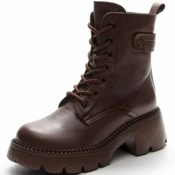 Nuheel® Nuheel Womens Brown Cowhide Martin Boots Platform Martin Boots Lace-up Booties Ankle & Bootie