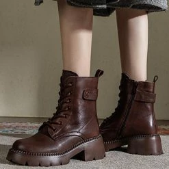 Nuheel® Nuheel Womens Brown Cowhide Martin Boots Platform Martin Boots Lace-up Booties Ankle & Bootie 14 Nuheel® Nuheel Womens Brown Cowhide Martin Boots Platform Martin Boots Lace-up Booties Ankle & Bootie