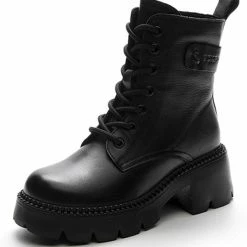 Nuheel® Nuheel Womens Brown Cowhide Martin Boots Platform Martin Boots Lace-up Booties Ankle & Bootie