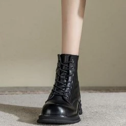 Nuheel® Nuheel Womens Martin Boots Leather Straps Boots Low-heel Platform Boots