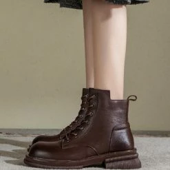 Nuheel® Nuheel Womens Martin Boots Leather Straps Boots Low-heel Platform Boots