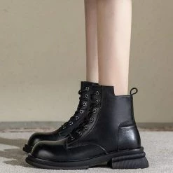 Nuheel® Nuheel Womens Martin Boots Leather Straps Boots Low-heel Platform Boots