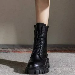 Nuheel® Nuheel Womens Martin Boots Short Leather Boots Short Heel Platform Boots