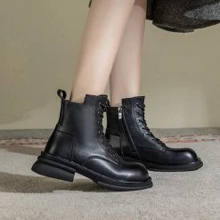 Nuheel® Nuheel Womens Martin Boots Leather Straps Boots Low-heel Platform Boots