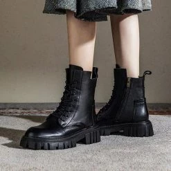 Nuheel® Nuheel Womens Martin Boots Short Leather Boots Short Heel Platform Boots