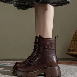 Nuheel® Nuheel Womens Brown Cowhide Martin Boots Platform Martin Boots Lace-up Booties Ankle & Bootie 13 Nuheel® Nuheel Womens Brown Cowhide Martin Boots Platform Martin Boots Lace-up Booties Ankle & Bootie