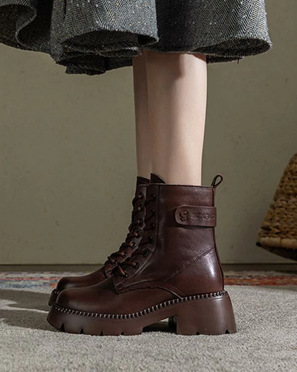 Nuheel® Nuheel Womens Brown Cowhide Martin Boots Platform Martin Boots Lace-up Booties Ankle & Bootie 6 Nuheel® Nuheel Womens Brown Cowhide Martin Boots Platform Martin Boots Lace-up Booties Ankle & Bootie