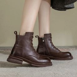 Nuheel® Nuheel Womens Martin Boots Leather Straps Boots Low-heel Platform Boots