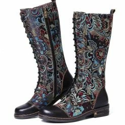 Nuheel® Nuheel Ethnic Knee High Boots For Women Side Zipper Retro Martin Boots