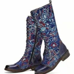 Nuheel® Nuheel Ethnic Knee High Boots For Women Side Zipper Retro Martin Boots