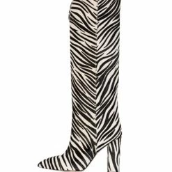 Nuheel® Nuheel Knee High Boots For Women Chunky Heel High Boots Zebra Pattern Pointed Toe