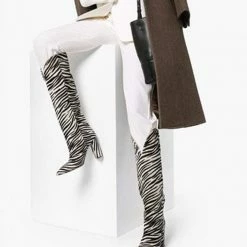 Nuheel® Nuheel Knee High Boots For Women Chunky Heel High Boots Zebra Pattern Pointed Toe