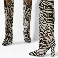 Nuheel® Nuheel Knee High Boots For Women Chunky Heel High Boots Zebra Pattern Pointed Toe
