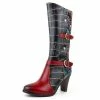Nuheel® High Boots Nuheel Leather Wide Calf Boots For Women Ethnic Retro High Heel Boots Stitching Contrast Color