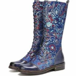 Nuheel® Nuheel Ethnic Knee High Boots For Women Side Zipper Retro Martin Boots