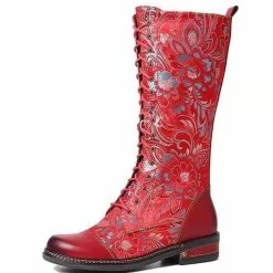 Nuheel® Nuheel Ethnic Knee High Boots For Women Side Zipper Retro Martin Boots