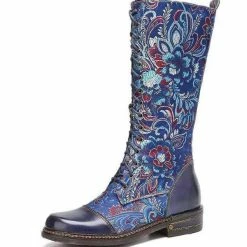 Nuheel® Nuheel Ethnic Knee High Boots For Women Side Zipper Retro Martin Boots