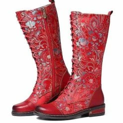 Nuheel® Nuheel Ethnic Knee High Boots For Women Side Zipper Retro Martin Boots