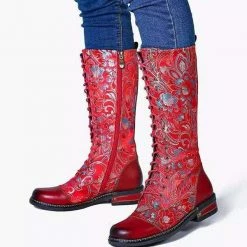 Nuheel® Nuheel Ethnic Knee High Boots For Women Side Zipper Retro Martin Boots