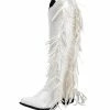 Nuheel® NUHEEL White Cowgirl Boots For Women White Crocodile Pattern Tassel Boots