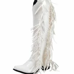 Nuheel® NUHEEL White Cowgirl Boots For Women White Crocodile Pattern Tassel Boots