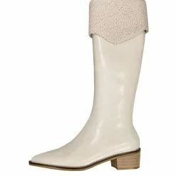 Nuheel® High Boots Nuheel Snow Boots Women Calf Boots Mid Heel Pointed Head Side Zipper Cowhide Thick Heel