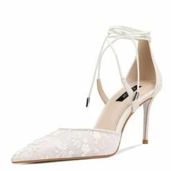 Nuheel® Nuheel Lace Mesh Bridal Shoes Stiletto Wedding Shoes For Bride Strappy Heels Nude Heels