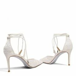 Nuheel® Nuheel Lace Mesh Bridal Shoes Stiletto Wedding Shoes For Bride Strappy Heels Nude Heels